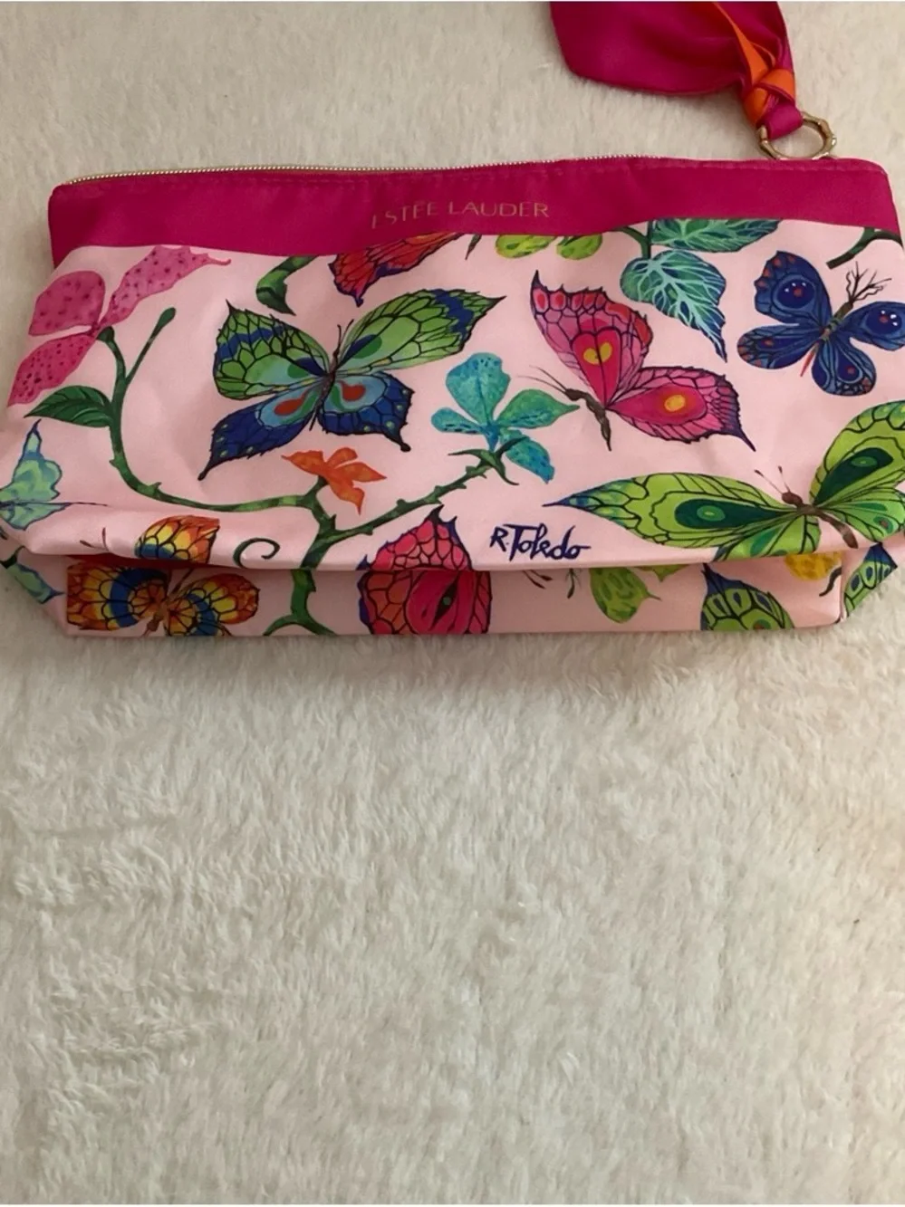 Estee Lauder Pink Butterfly Print Cosmetic Bag